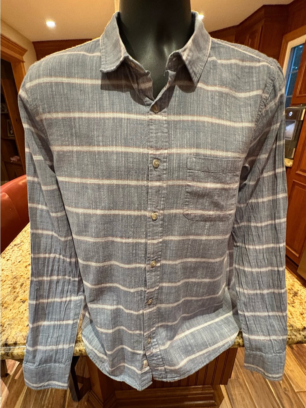 Marine Layer Men's Washed Blue Horizontal Stripe Button-Down Shirt. Medium